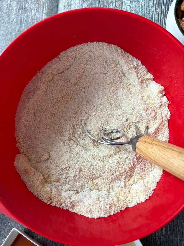 Mixing the dry ingredients.