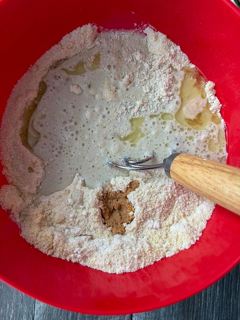 Mixing the ingredients.