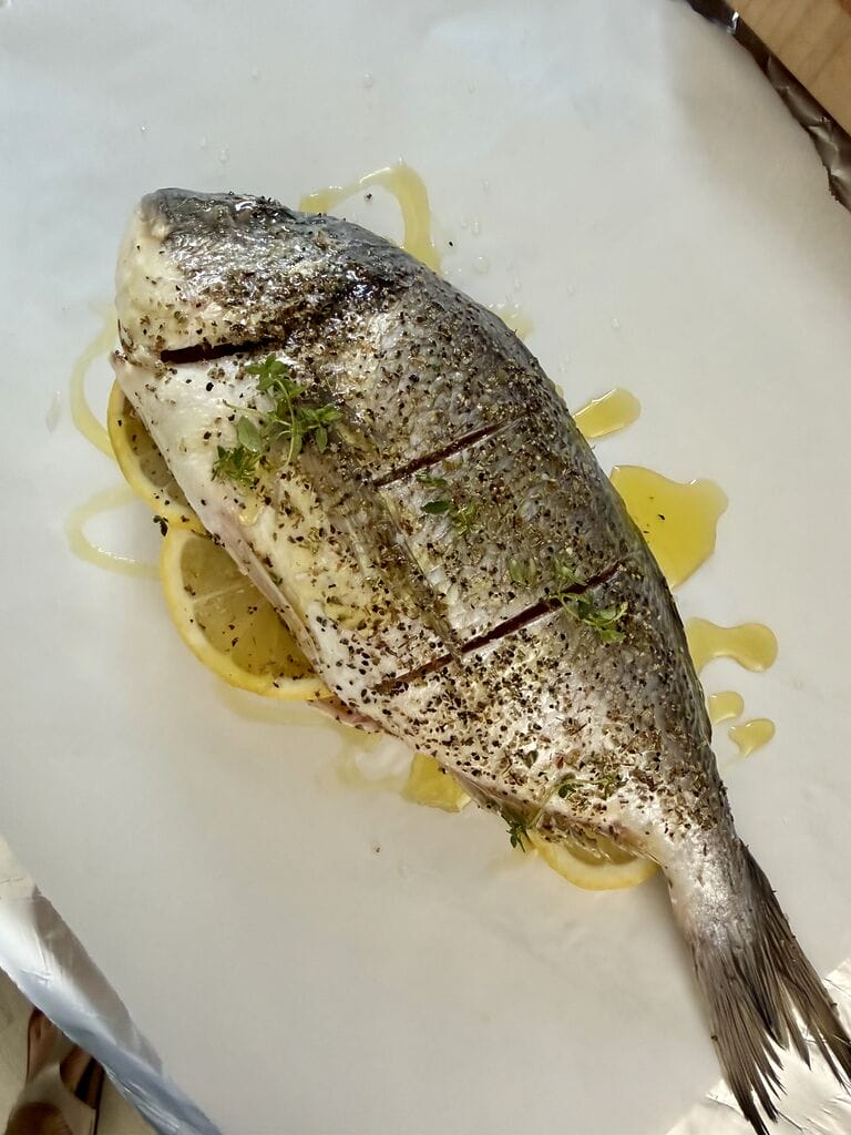 The fish has been prepared for baking.