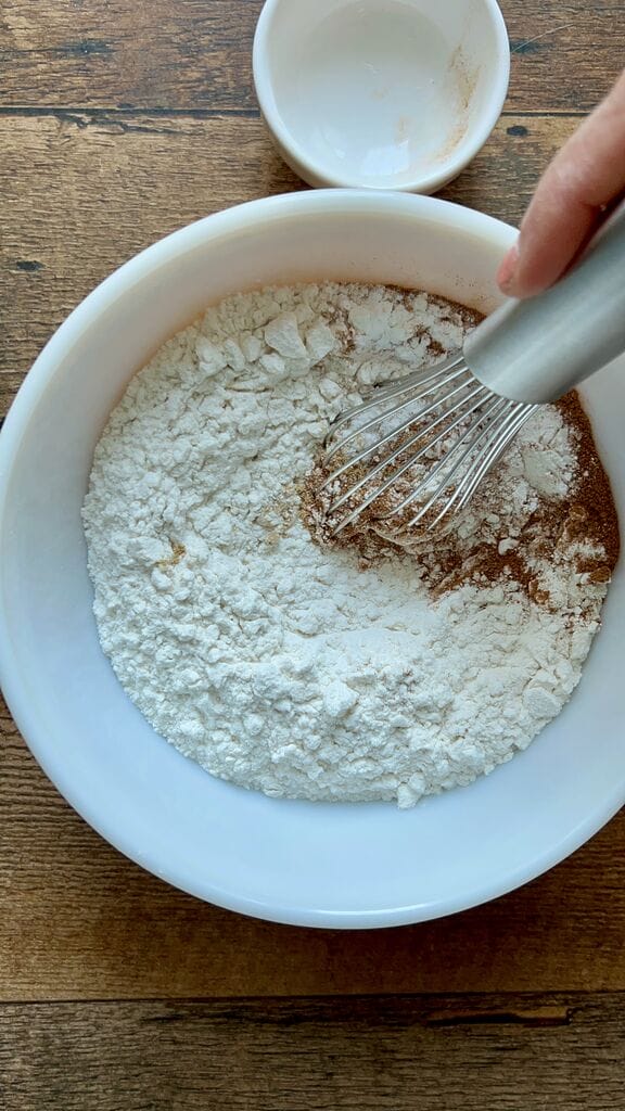 Mixing the dry ingredients.