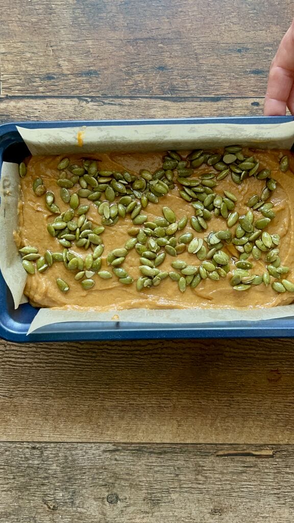 Ready to bake, batter is in a baking pan.
